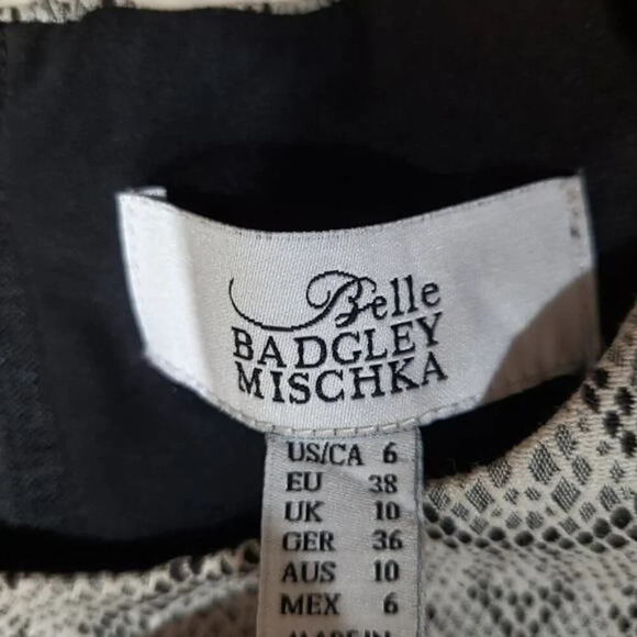Belle Badgley Mischka Monochromatic Snakeskin Print Fit and Flare Dress - Size 6 - Picture 6 of 10
